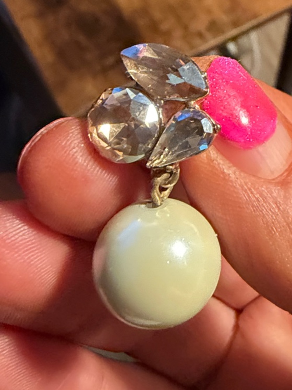Crystal Teardrop and Pearl Drop Earrings - White